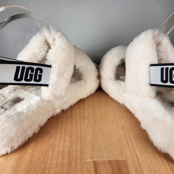 UGG Oh Yeah Slippers Women's 9 White Sheepskin Fuzzy Slides Sandals Shoes - Picture 6 of 14
